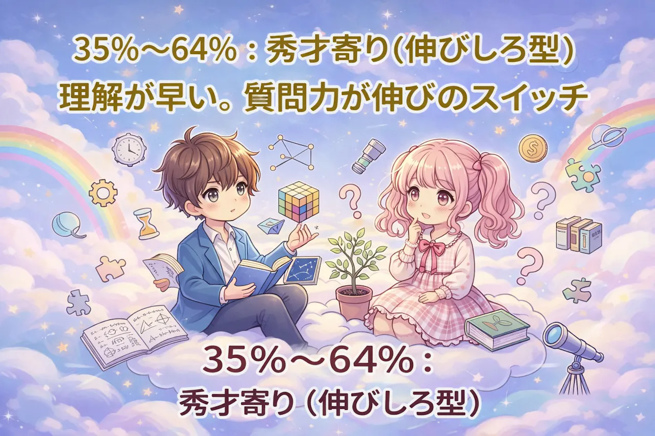 天才診断の結果_35％〜64％：秀才寄り（伸びしろ型）