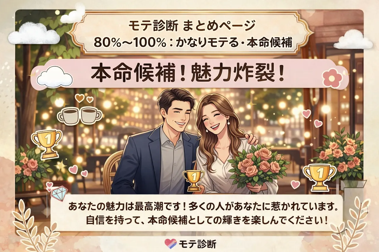 モテ度 80％〜100％：かなりモテる・本命候補