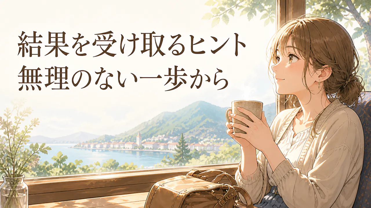 旅先のカフェ窓辺で温かい飲み物とともに一人時間を過ごす成人旅行者の画像