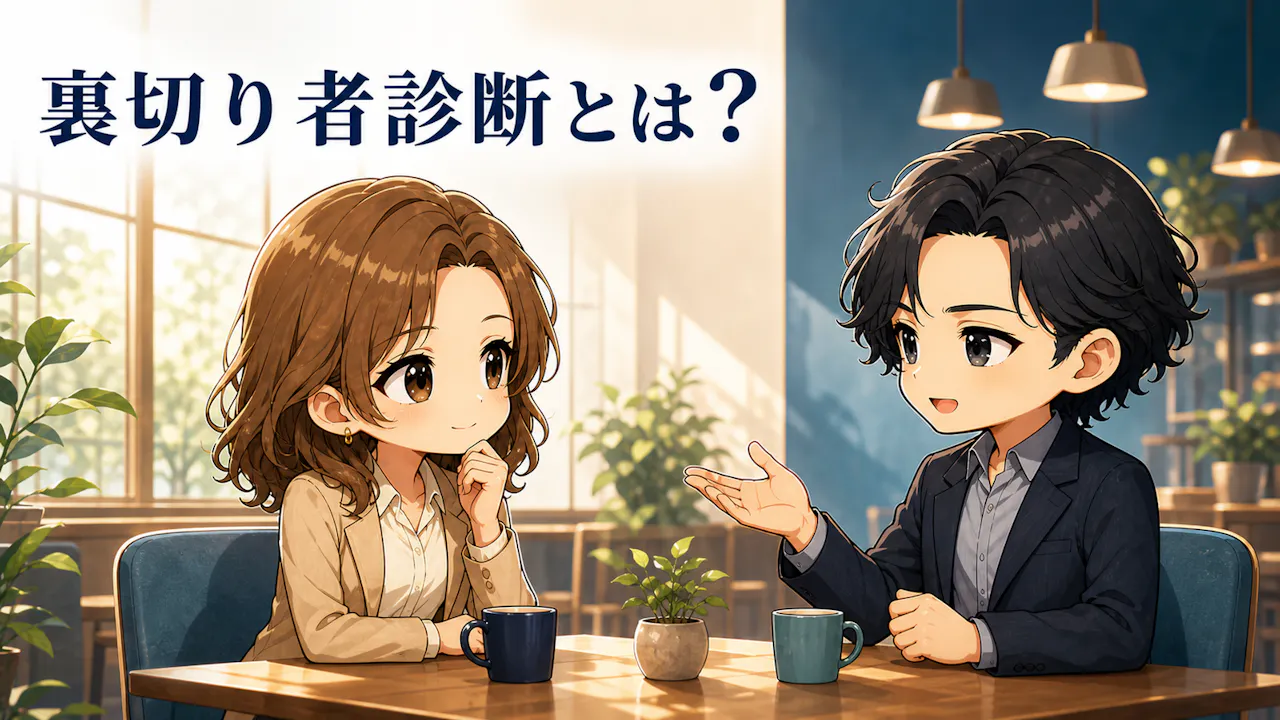 約束や説明をめぐる会話と「裏切り者診断とは？」の見出し