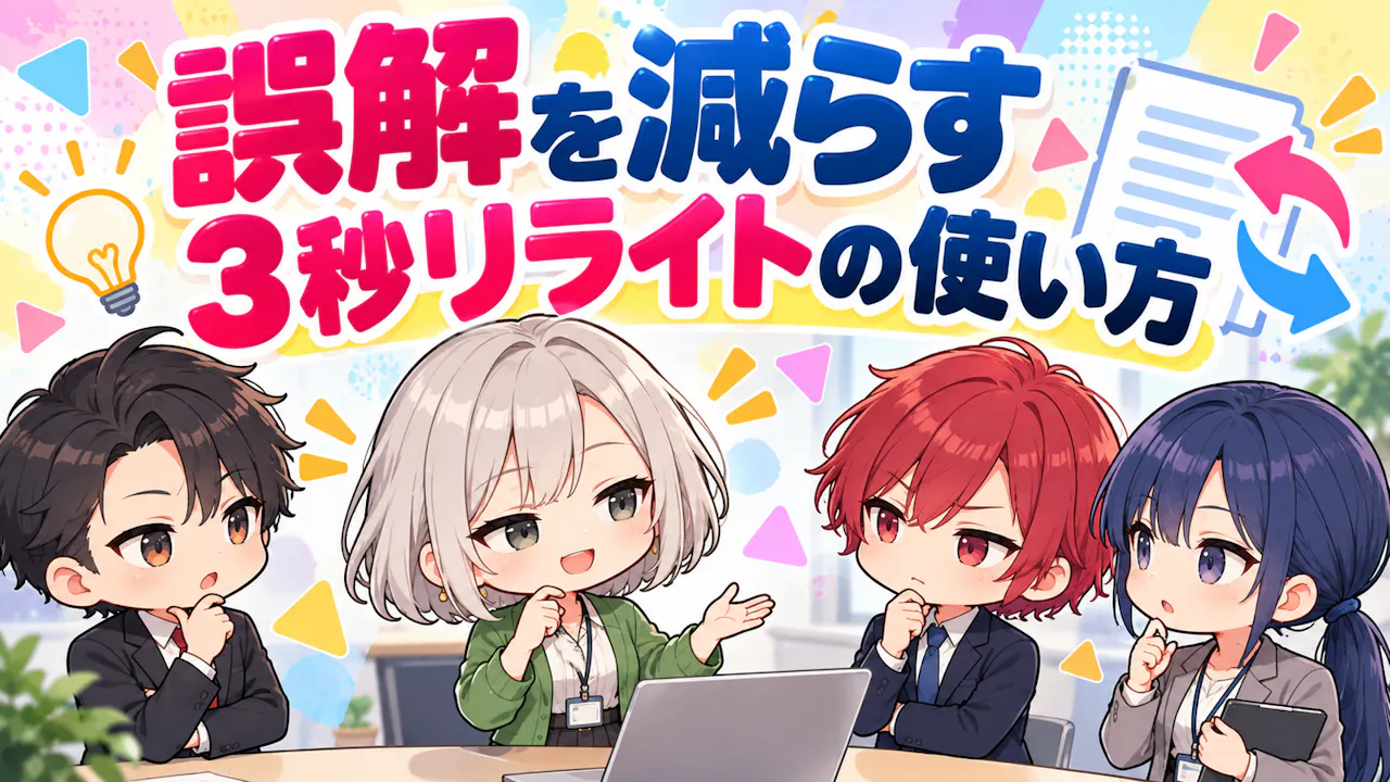 一人が一拍考えてから穏やかに話す。銀髪ボブ女性・緑カーディガン・鋭い横長の目を中心に全員ちびキャラ