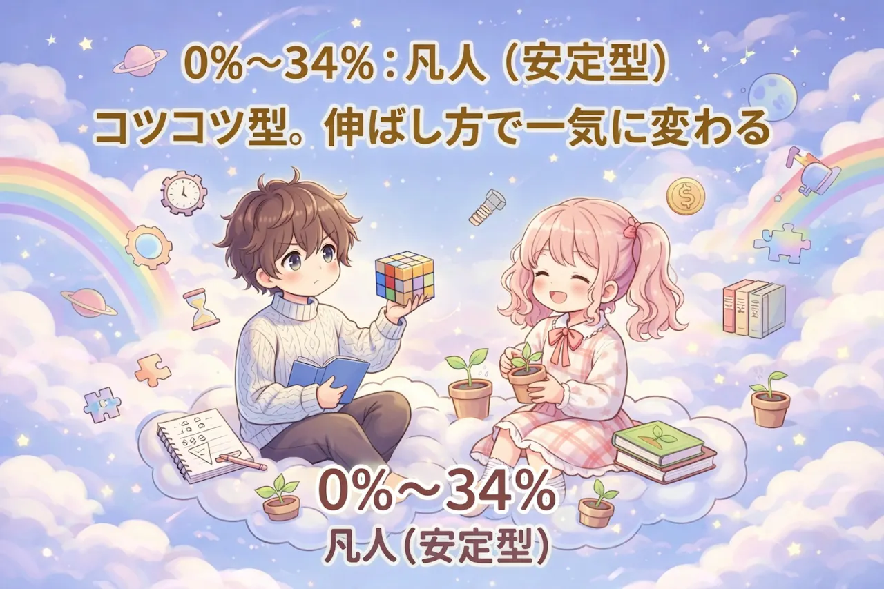 天才診断の結果_0％〜34％：凡人（安定型）