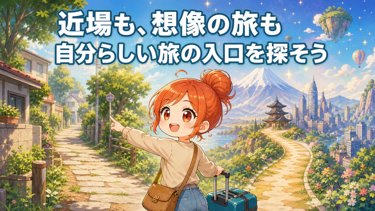 近場の小道と想像の旅景色の間で自分らしい旅の入口を見つける成人女性