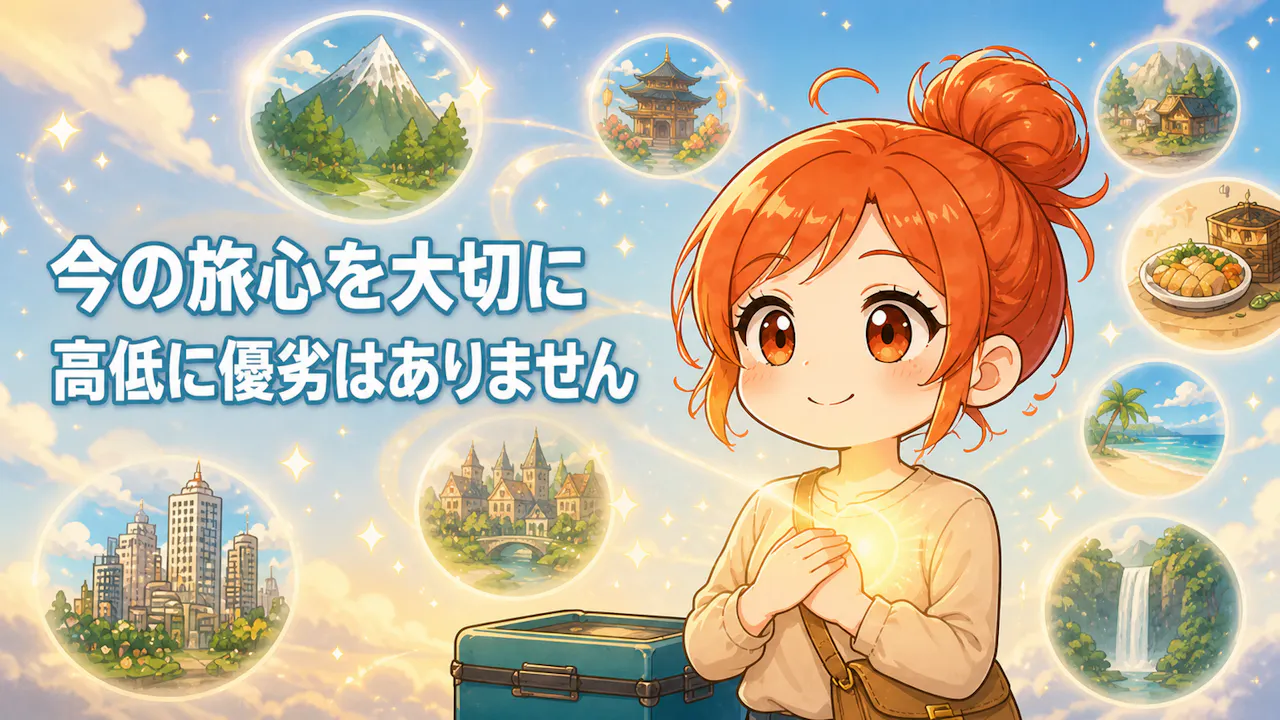 今の旅心を表す柔らかな光を胸元で大切に受け取る成人女性